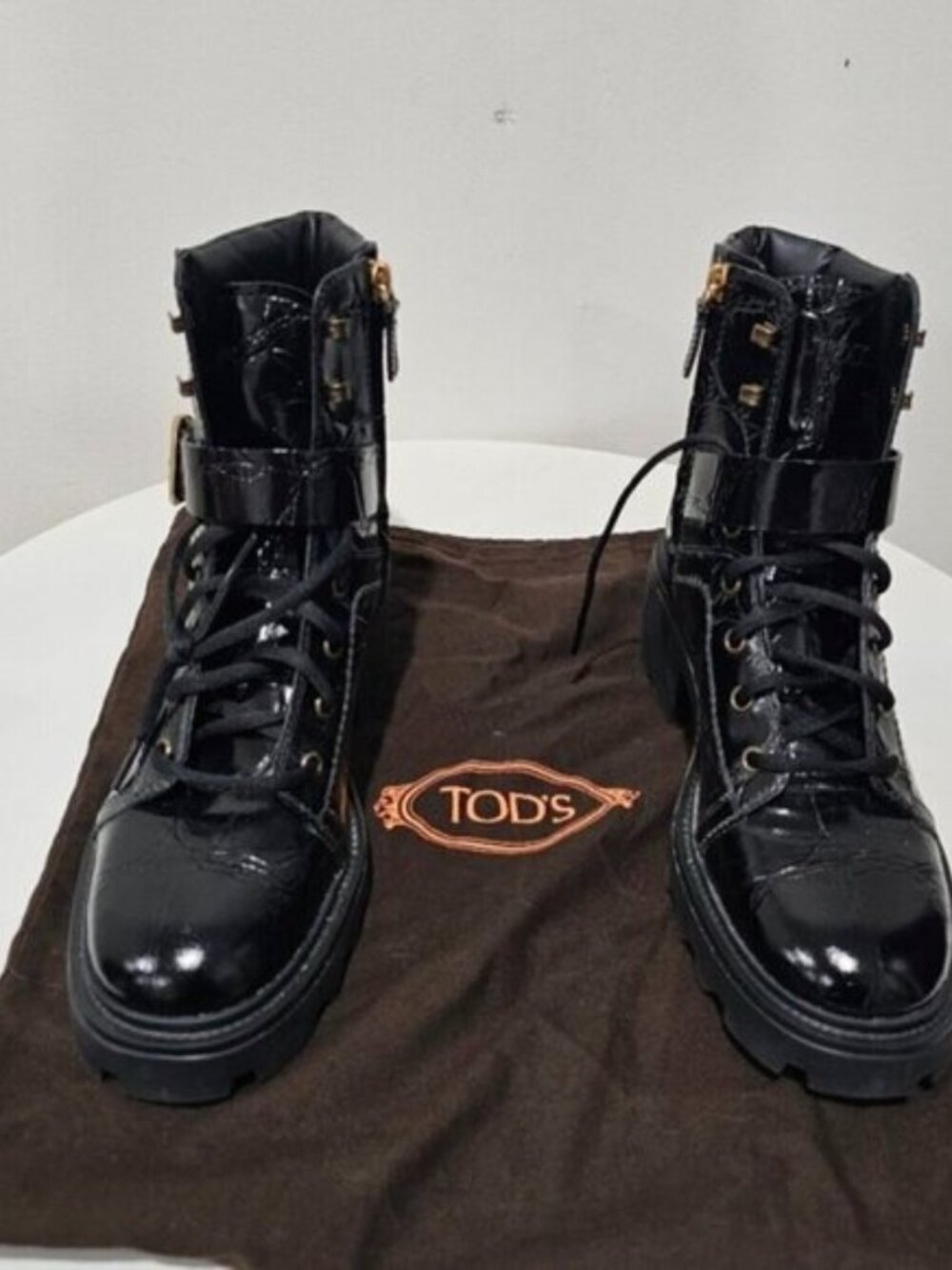 Tod's Lug-Sole Croc-Embossed Leather Combat Boots